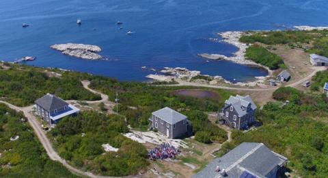 An aerial view of the Shoals Marine Lab on Appledore Island.