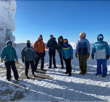 Students at a winter overnight trip to Mount Washington's summit