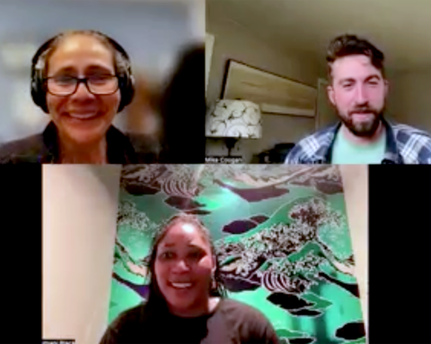 Zoom screenshot featuring three people on the call. 