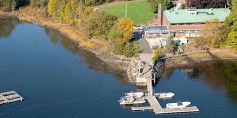Arial photo of JEL over the water.